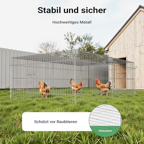 Wiltec Freilaufgehege für Kleintiere, 183 x 122 x 60 cm, stabiles und sicheres Laufstallgitter mit Sonnenschutz und 3 Öffnungen