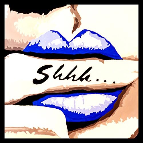 FRAMED SHHH by PopArtQueen 24X24 Art Print Poster Pop Art Poster Blue Lipstick Lips Sexy Glam Retro