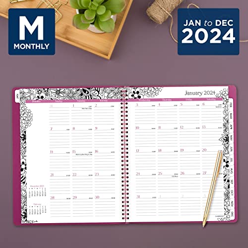 Cambridge 2024 Weekly & Monthly Appointment Book, 8-1/2" X 11", Large, Premium, Floradoodle, White, Black (589-905-24) #TOP2