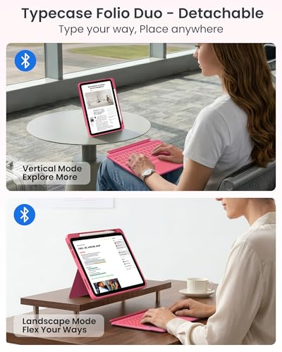 Image of typecase for iPad A16 11th / 10th Gen Keyboard Case - Folio Duo Magnetic Detachable Keyboard with Multi-Touch Trackpad & 7-Color Backlit, Portrait Landscape Modes with Pencil Holder, Pink