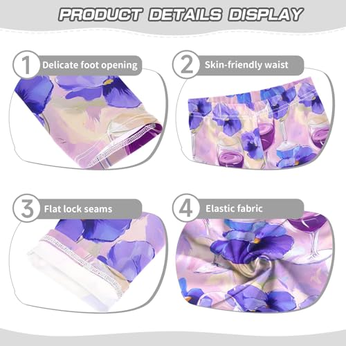 ALAZA Girls' Leggings Children's Yoga Pants Skinny Printed Dance Blue Flower Wine Comfortable 4T2