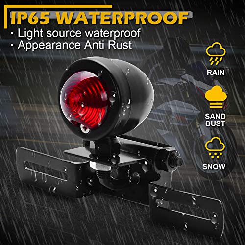 Katur 1Pcs Red 12V Motorcycle Tail Light Brake Stop Running Light With License Plate Holder Black Compatible With Harley Bobber Chopper Cruiser Dyna Glide Sportster #TOP2