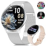 2026 Smartwatch Damen mit Telefonfunktion, 1,43'' Amoled Touchscreen Sportuhr mit 120+ Sportmodi/Schrittzähler, 24/7 Herzfrequenz/SpO2/Schlafmonitor,IP68 Wasserdicht Fitnessuhr für Android iOS,Silber