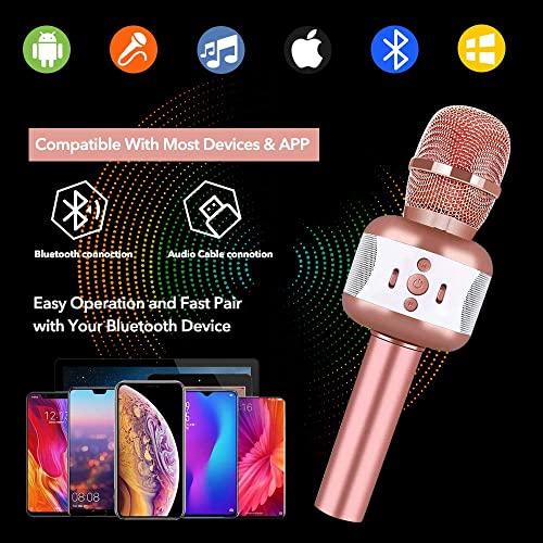 Microphone For Kids, Wireless Bluetooth Karaoke Microphone Portable Handheld Microphone Karaoke Mic Machine For Home Party Birthday - Best Christmas Birthday Gifts Toys For Age 4 5 6 7 8 9 10 (Rose) #TOP2