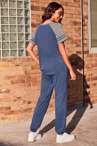 Ekouaer Lounge Sets for Women Two Piece Pajama Set Short Sleeve Crewneck Jogger Outfits and Sweatpants Tracksuit3