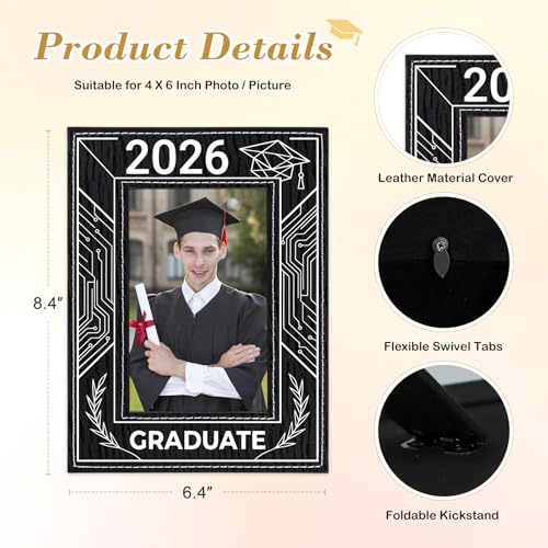Image of FLYAB 2026 Graduation Picture Frame Class of 2026 Graduation Gifts Black Picture Frame 4X6 UV Embossed Graduate Photo Frame for Him Her High School College Senior Memory Keepsake Modern Vertical Tabletop Display