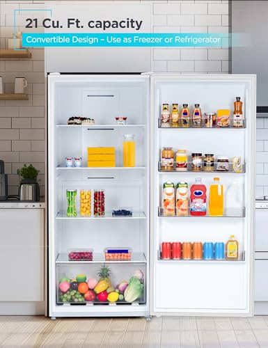 Image of BLACK+DECKER 21 Cu. Ft. Convertible Freezer Refrigerator, Upright Freezer or All Fridge with Glass Shelves, Reversible Door, R600a Refrigerant, ENERGY STAR rated, Frost Free, BUC2100JW, White