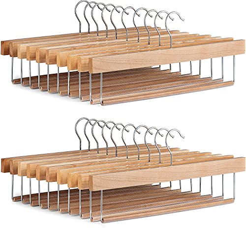 Image of Wooden Slack /Trouser Pants Hangers with Non Slip Bar Smooth Finish, Durable Wooden Hangers - Slim & Sleek Space Saving Closet Hangers, 360 Hook- Ideal for Pant (13 INCH-HANGER-6PCS)