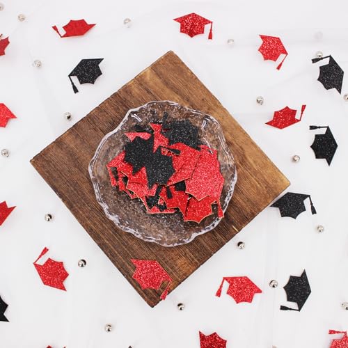 Image of 200PC Black Red Grad Cap Graduation Confetti for Table Glitter Graduation Hat Table Scatter for Class of 2026 Grad Party Decorations