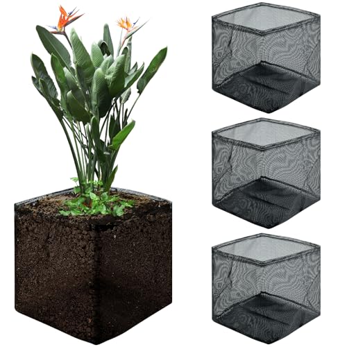 QEEYON 4 Pcs Aquatic Pond Planting Bags 18cm H x 18cm Dia Large Hydroponic Mesh Baskets Reusable Water Pot Mesh Water Garden Pond Plant Pots for Pond Bog Plant Garden Terrestrial Plant(Square)