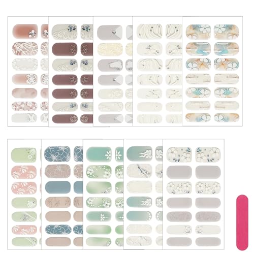 Zasjon Gelled Nails Pegatinas Kit, Decoracion Uñas, Pegatinas Uñas, 10 Hojas, MúLtiples Estilos y Diseños, Diseños de Uñas Diy Coloridos, Especialmente Creados para Mujeres