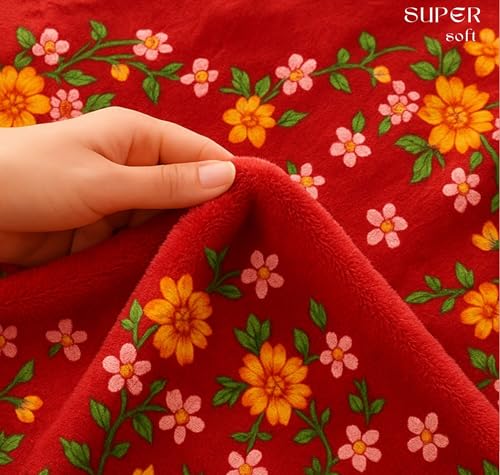 Image of HOMEKART Premium 300 GSM Mink Blanket for Double Bed | Super Soft Cloudy Printed for All Season | Ultra-Soft & Cozy Single Ply Blanket| 220 x 230 cm, (RED)