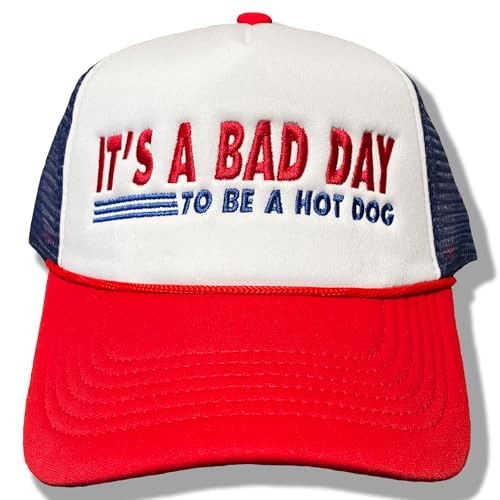 Catnip Clipart | It’s a Bad Day to Be a Hot Dog | Foam Trucker Hat | Funny, Cute, and Trendy with Adjustable Snapback, Unisex White/Royal/Red