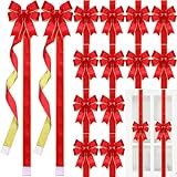 XunYee 15 Pcs Glitter Large Christmas Cabinet Ribbons Bows Thick Velvet Festive Xmas Bow Edge Burlap Door Decoration for Christmas Tree Fireplace Kitchen Gift Wrapping(Red)