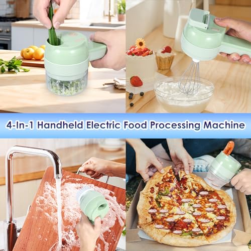 Foribyw 4 in 1 Electric Vegetable Cutter Set Handheld Garlic Slicer 1200mAh Rechargeable Portable Food Chopper with 3 Stainless Steel Blades Detachable Electric Veggie Chopper for Home Kitchen - Image 6