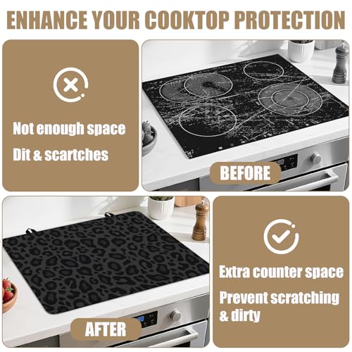 Image of Black Leopard Stove Top Covers for Electric Stove, Electric Gas Stove Pad Heat Resistant Range Cooktop Protector for Home Decor Kitchen 28 inchx20 inch