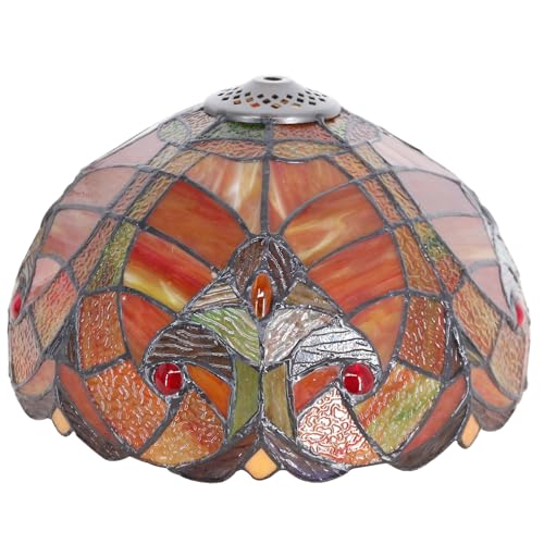 Image of 12 Inch Tiffany Stained Glass Lamp Shade Replacement Only (Red) | Stained Glass Style Lampshade with Cap fit for Table lamp Pendant Light Ceiling Fixture