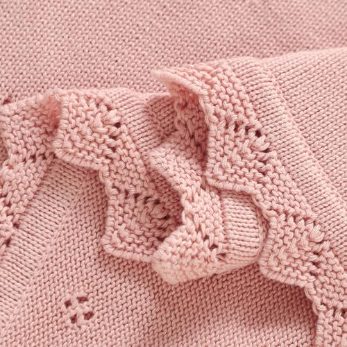 Image of mimixiong Cotton Baby Blanket Knitted Crochet Receiving Crib | Nursery Swaddling Blankets for Newborn Baby Boy Girl
