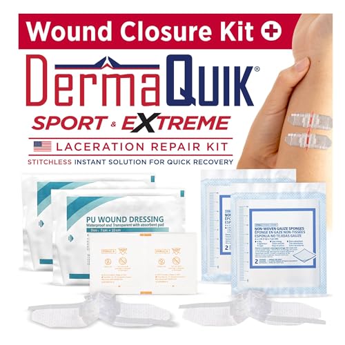 Image of DermaQuik Extreme Laceration Repair Kit by DermaClip - Heavy Duty 8-Piece Wound Closure Device Set - Zip Stitchless Alternative for Sports, Hiking & Survival Prep
