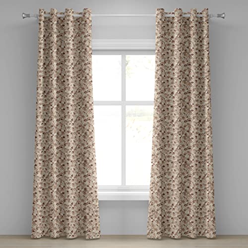 ABAKUHAUS Ivoire Rideau, Branches Feuilles d'automne, Rideaux décoratifs à 2 Panneaux pour la Chambre à Coucher Le Salon, 2-Panel- 280 cm x 175 cm, Crème de Cacao d'Ombre