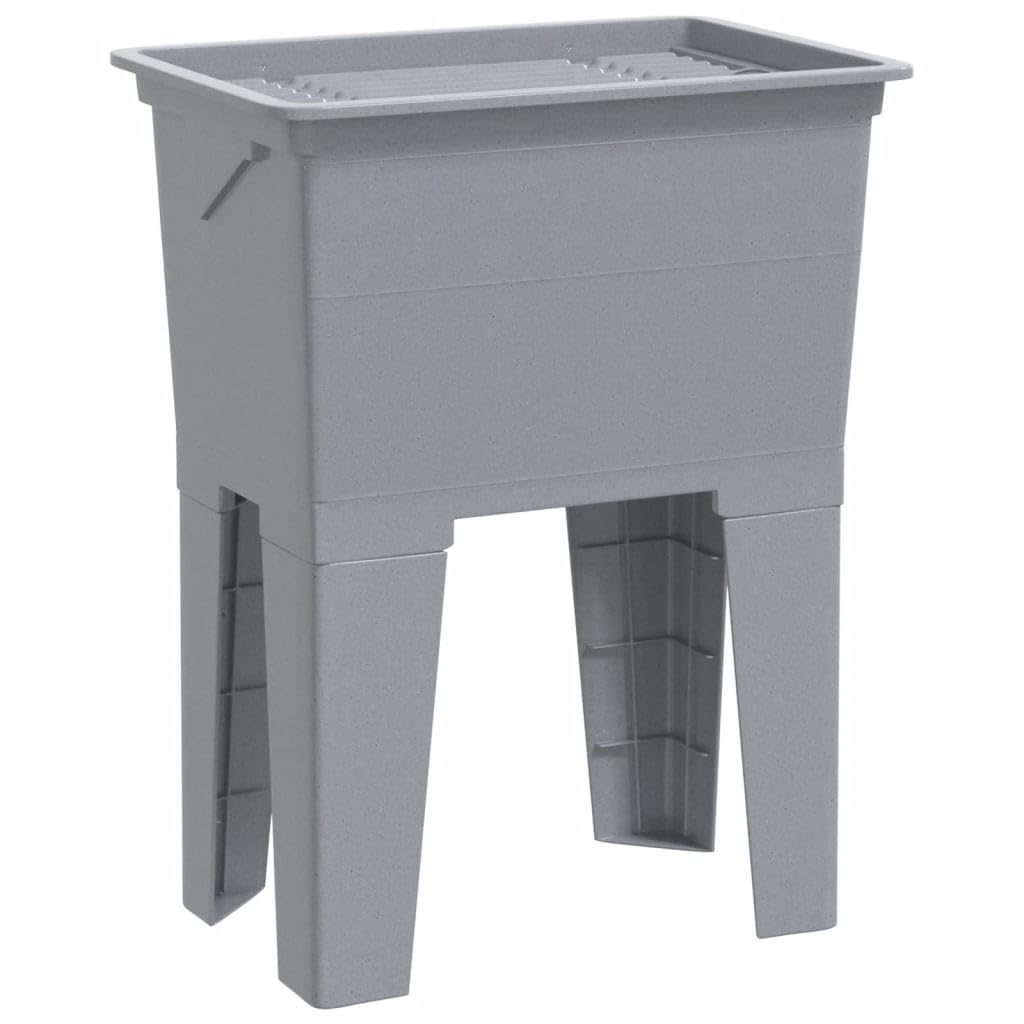 vidaXL Laundry Tub in Grey - 59x41x75 cm Resin Freestanding Utility Sink with Washboard, Soap Dish, Indoor/Outdoor Use, 36L Capacity