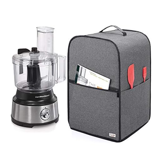 Luxja Food Processor Cover for Cuisinart and Hamilton Beach 10-14 Cup Processor, Food Processor Dust Cover with Accessories Pockets, Gray