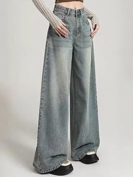 Image of KOTTY Women Wide Leg Baggy Jeans High Waist Relaxed Fit Denim Casual Wear