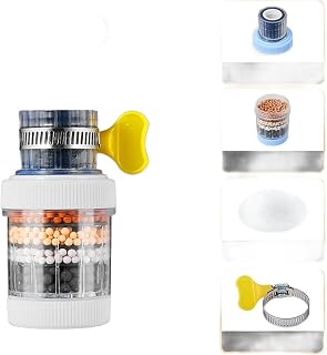 Filtro de grifo de cocina con rotación completa de 360 grados y purificación de agua de 6 etapas con minerales naturales, incluyendo piedra Maifan y carbón activado (blanco)