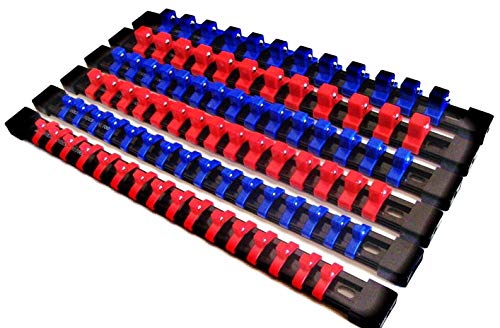 6pc MOUNTABLE SOCKET RAIL RACK HOLDER SET CLIPS 1/4