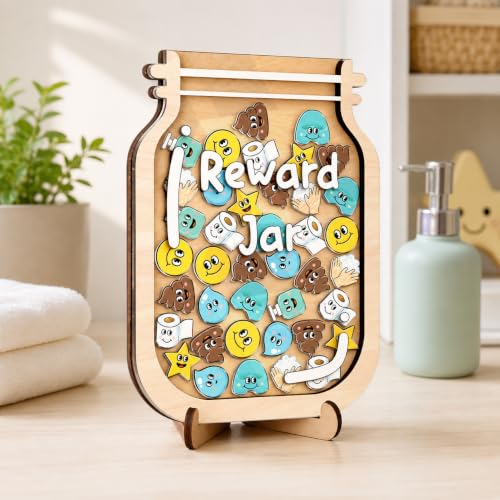 Image of Personalized Magnetic Reward Jar for Kids, Classroom Reward Jar | Wooden Positive Behavior System with Acrylic Emotion Tokens, Potty Training Toddler, Back to School Gifts, Classroom Decor