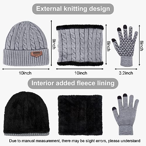 Image of Loritta Winter Hats for Men, 3 PCS Fleece Beanie Scarf Gloves Set