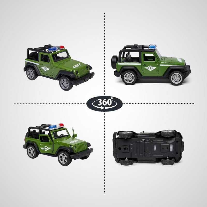 Image of Amisha Gift Gallery Diecast Army Jeep Toy Car for Kids | 1:36 Scale Model, Metal, Pull Back, Sports Car, Boys