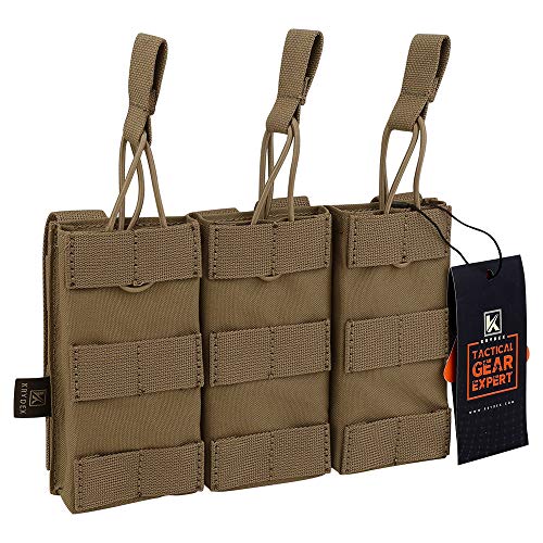 KRYDEX Tactical MOLLE Triple Open-Top 5.56mm Mag Pouch with MOLLE Strap for M4 M16 .223 Magazines(CB)