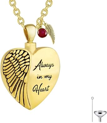 Solid 10K 14K 18K Gold Urn Necklace for Ashes,Personalized Heart Urn Locket for Ashes Hair with Custom Birthstone, Engrave Any Text Cremation Keepsake Necklaces for Women Human Pets Dog