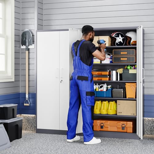 Image of Yizosh Metal Storage Cabinet with 2 Locking Doors and 5 Adjustable Shelves, 72 inch Garage Storage Cabinet Steel Lockable for Office,Home,Garage