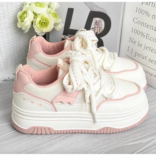 Women's Cute Chunky Platform Sneakers - Kawaii Pastel Fashion Sneakers with 4cm Thick Sole and Star Details - Casual Walking Shoes for Teen Girls and Young Adults3