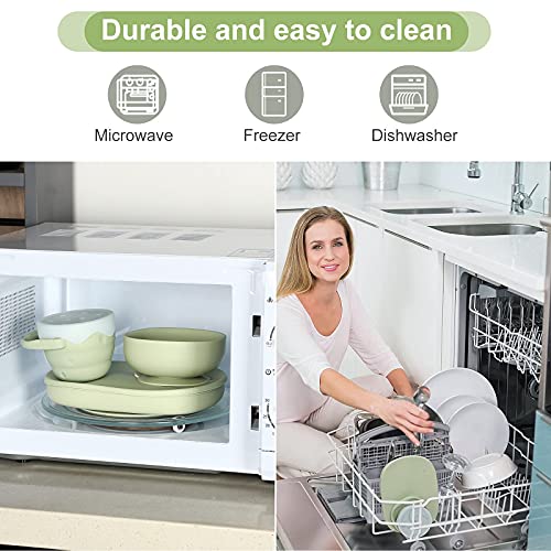 Allstarch 7 Piece Baby Feeding Set - Toddler Plate & Bowl With Suction, Adjustable Silicone Bib, Snack Cup With Lid, Water Cup & Utensils - Baby Tableware Set, Toddler Eating Supplies #TOP3