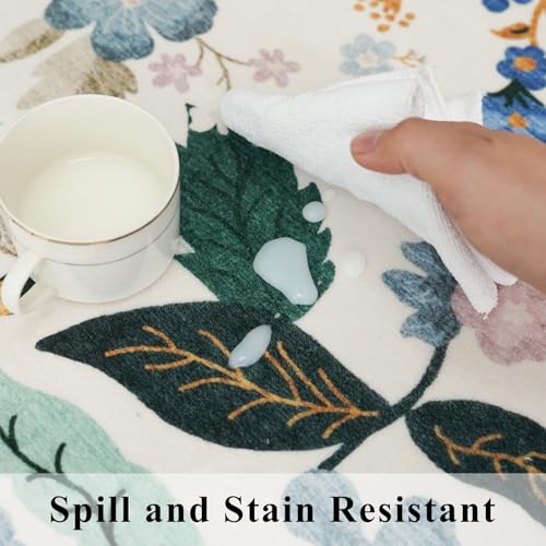 Washable 3x12 Hallway Runner Rug: Soft Floral Scalloped Runners for Entryway Kitchen Nursery Non Slip Bathroom Laundry Floor Mat Water Resistant Light Weight Carpet for Living Room Bedroom(3x12,Cream)