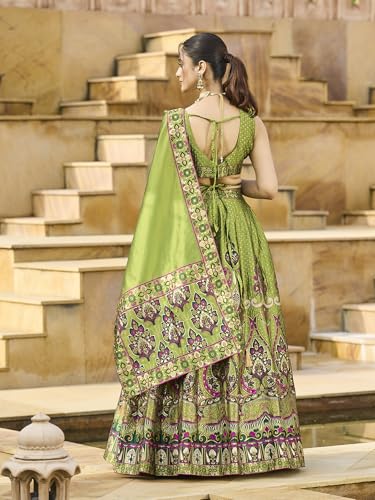 Image of PURVAJA Women's Jacquard Semi-Stitched Lehenga choli