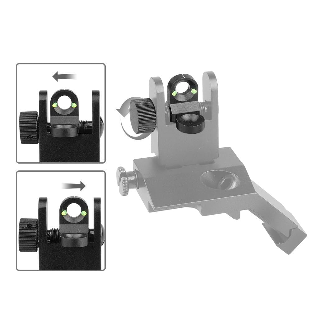 Aluminum Alloy 45 Degree Angled BUIS Front and Rear Flip Up Rapid Transition Backup Iron Sight For Rifle Scope(Black with fiber optic)