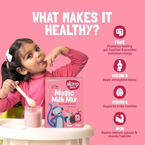 Image of Slurrp Farm No Sugar Berry Blast Nutrition Powder Milk Mix, Sweetened with Jaggery Powder, Contains Oats and Jowar, with 10 Essential Nutrients, 250g