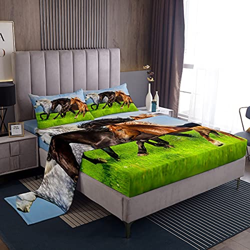 Set di biancheria da letto per cavalli 3D animali selvatici set di lenzuola bambini adolescenti galoppo lenzuola per cavalli Set di letto stile fauna selvatica 3 pezzi taglia singola