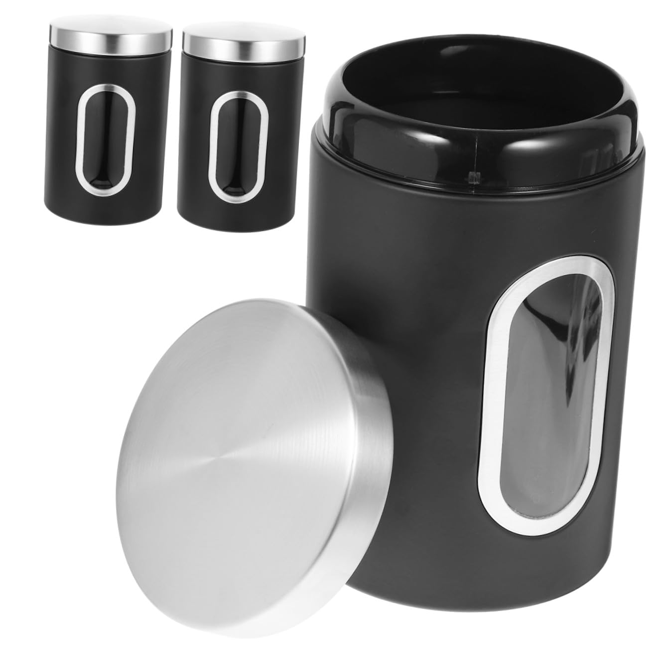 3 pezzi Barattoli Ermetici in Acciaio Inossidabile con Finestra Trasparente Contenitori per Caffè Zucchero e Tè Vasetti Resistenti e Pratici per Conservazione Alimentare in Cucina