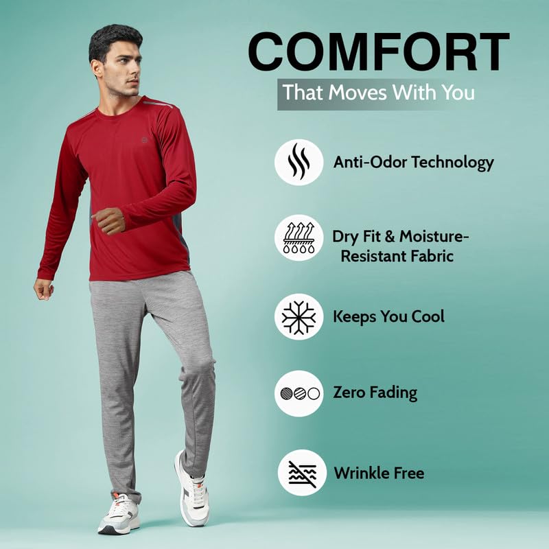 Image of CHKOKKO Gym T Shirts for Men Workout Solid Quick Dry Sports Men T-Shirts Breathable Lightweight Full Sleeve Regular Fit Round Neck Running Stylish Tshirt for man