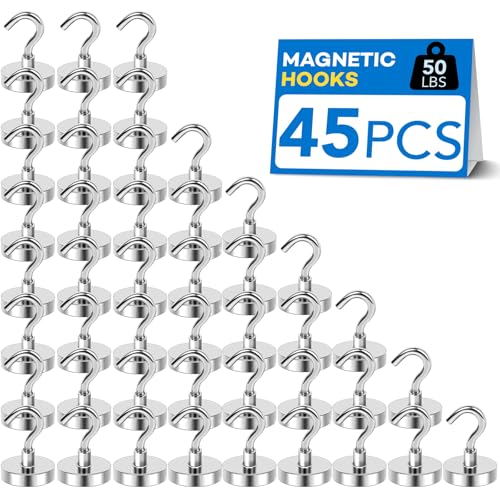Image of LOVIMAG Magnetic Hooks, Cruise Essentials 2026, 45 Pack-50LBS | Heavy Duty Strong Magnet Hook for Cruise Cabin, Refrigerator Fridge, Ship, Classroom, Kitchen Grills, Silver
