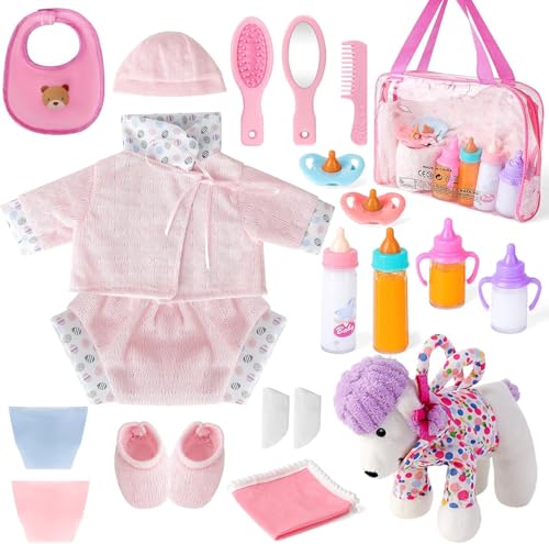 deAO Accesorios para Muñecas,Bebe Muñecas Juguete con Ropa, Biberones, Peluches, Bolsos,Juego para Muñecas para Jugar A Ser Mamá Y Papá