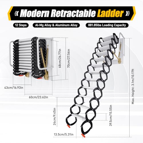 Kwcwb FOLDING ATTIC LADDER 12-Steps Wall-Mounted Attic Ladder thumb #3