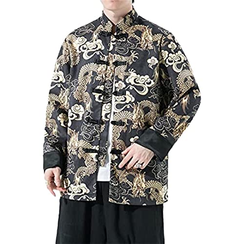 Veste rouge style chinois homme XIALON en noir 3XL avec imprimé dragon Hanfu rétro
