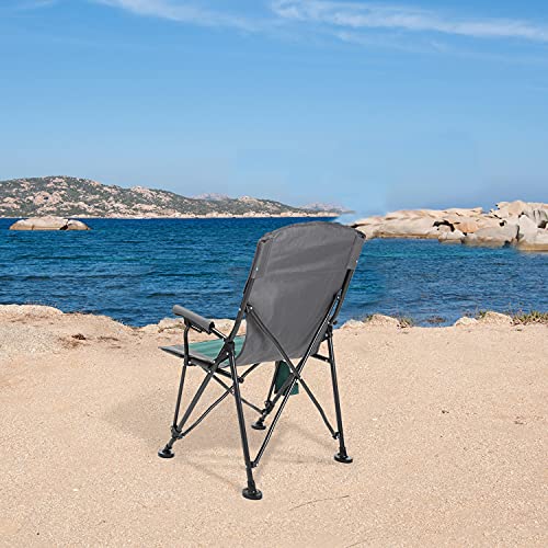 Arrowhead Outdoor Heavy-Duty Solid Hard-Arm High-Back Folding Camping Quad Chair, Heavy-Duty Carrying Bag, Cup Holder Included W/Side Pouch, Supports Up To 400Lbs, Usa-Based Support (Green & Gray) #TOP6