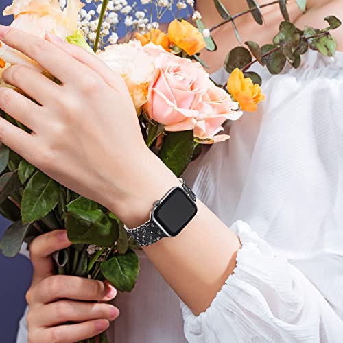Image of Compatible with Apple Watch Band 41mm 40mm 38mm 49mm 45mm 44mm 42mm Women Girl, Heart-shaped Print Lace Hollow-out Soft Silicone Sport Bands For iWatch Ultra SE Series 10 9 8 7 6 5 4 3 2, Lov-42